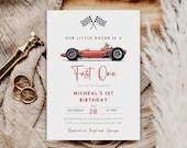 Racing Car 1st Birthday Invitation Template, Fast One Invite (Digital Download)