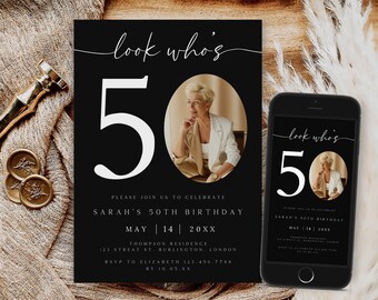 50th Birthday Photo Invitation Template (Digital Download)