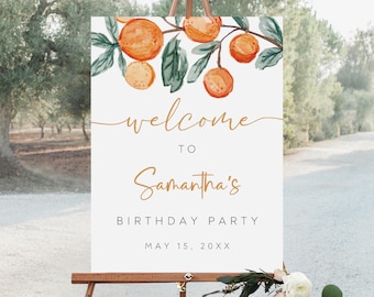 Editable Little Cutie Birthday Welcome Sign, Orange Citrus Decor (Digital)