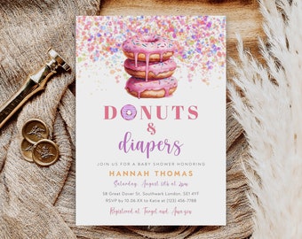 Editable Donut Baby Shower Invitation, Pink Sprinkle Design (Digital Download)