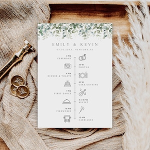 "Hochzeits-Order des Tages, Einladungskarte, Vorlage für die Hochzeitseinladung ""Greenery"", Greenery Timeline-Einladung, Sofort Download, WS-13."
