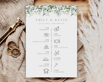 Greenery Wedding Itinerary Invitation Template (Digital Download)