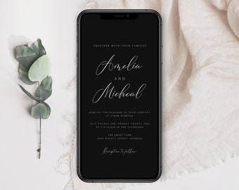 Electronic Wedding Invitation Template, Wedding Evite, Black Digital Invite, iPhone Invitation, Smartphone Invite, SD-44