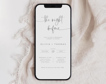 Digitale Einladung zur Probe, The Night Vor E-vite, Einladung zur Hochzeitsprobe, bearbeitbare Vorlage, Text zum Abendessen einladen, PI-47