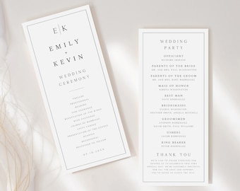 Minimalist Wedding Program Template, Modern Ceremony Order (Digital Download)