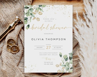 Eucalyptus Greenery Bridal Shower Invitation Template (Digital Download)