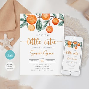 Little Cutie First Birthday Invitation, One Little Cutie 1st Birthday Invitation Template, One Little Cutie Invite, Evite, B-255
