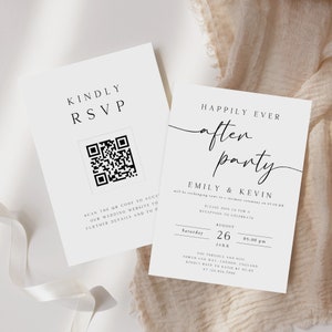 Szablon zaproszenia na imprezę Happily Ever After, zaproszenie na przyjęcie weselne z kodem QR rsvp, zaproszenie na przyjęcie weselne, kod QR, Rsvp, PI-20