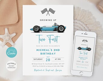 Editable Race Car 2nd Birthday Invitation (Digital Download)