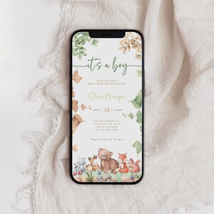 Woodland Baby Shower Invitation, Forest Animals, Editable Evite (Digital)