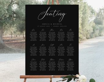 Elegant Black Wedding Seating Chart Template (Digital Download)