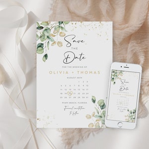 Speichern Sie das Datum Kalendervorlage, Eukalyptus Save the Date Karte, Printable Speichern Sie die Daten, Speichern Sie unsere Datum Karte, Sofortdownload, SD-54