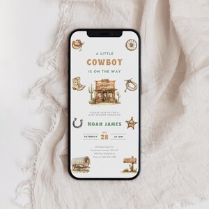 Cowboy Baby Shower Invitation Template, Wild West Baby Shower Evite, Western Baby Shower Electronic Invitation, Editable Template, B-628