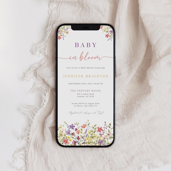 Baby in Bloom Invitation Template, Wildflower Baby Shower Electronic Invite, Baby In Bloom E-vite, Baby Shower Dijital Invitation, B-327