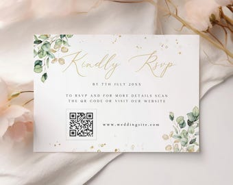 Greenery Wedding RSVP Card, Eucalyptus, Gold Accents (Digital Download)