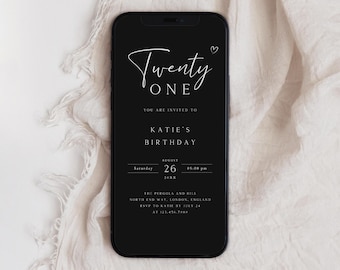 21st Birthday Electronic Invitation, Elegant Black Twenty-One Evite (Digital)