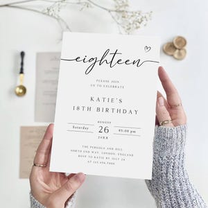 Modèle modifiable d'invitation pour 18e anniversaire, 18e anniversaire d'invitation, Evite pour 18e anniversaire, 18e carte d'anniversaire, AI-104