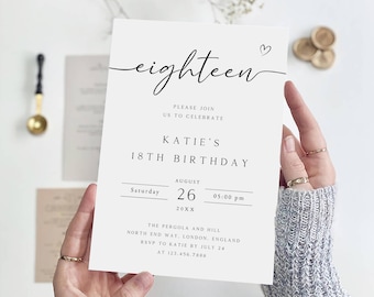 Modèle modifiable d'invitation pour 18e anniversaire (numérique)