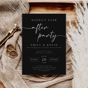 Reception Party Invitation, Happily Ever After Party Invite, Black Reception Invite, Minimalist Elopement Announcement Card, Evite, PI-02