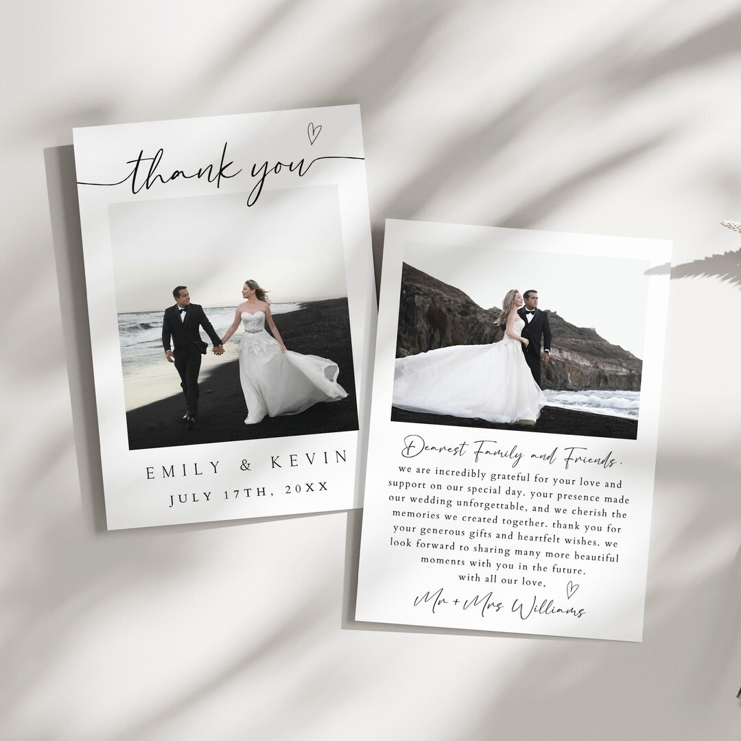 Minimalist Wedding Photo Thank You Card Template (digital Download) - Etsy