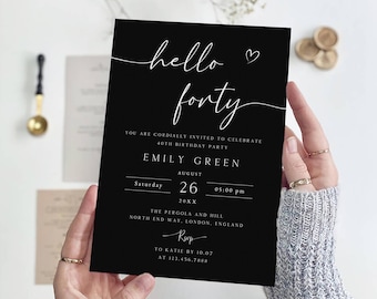 Editable Hello Forty Birthday Invitation Template (5x7)