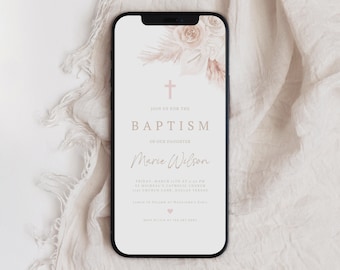 Boho Floral Baptism Electronic Invitation (Digital Invite)