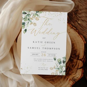 Greenery Wedding Invitation Template, Eucalyptus Wedding Invite, DIY Invitation, Minimalist Wedding Invitations, Instant Download, WI-162