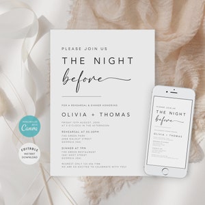 Rehearsal Dinner Invitation Template, The Night Before Rehearsal Dinner Invite, Rehearsal Dinner Electronic Invite, Editable, WI-69