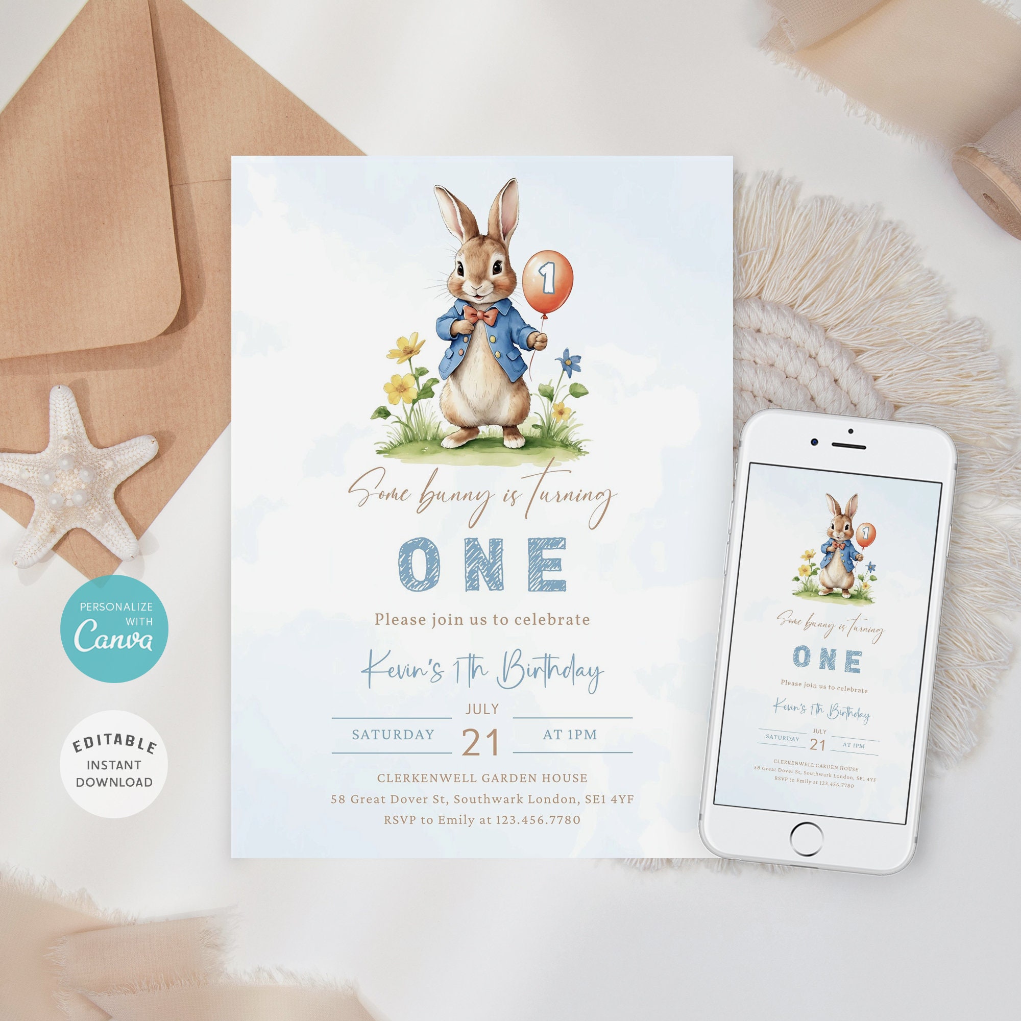 Simon The Rabbit Invitation Peter Rabbit First Birthday Invitation, Some Bunny is One Invitation ...
