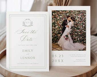 Printed Photo Save the Date Cards, Minimalist Wedding Announcement, Ivory Double-Sided Card