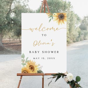 Boho Sonnenblume Babyparty Willkommensschild, rustikales Sonnenblume Babyparty Poster, bearbeitbares Sonnenblume Babypartydekor, Vorlage, BS-113
