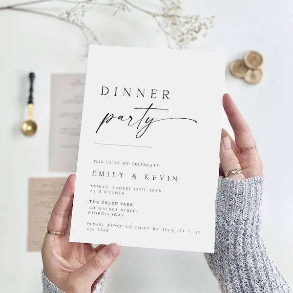 Dinner Party Invitation Template, Minimalist Rehearsal Dinner Invite, Birthday Dinner Invitation, Dinner Party Invite, Editable, WI-80