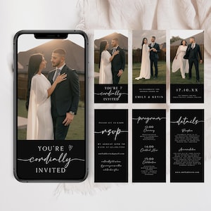 Black Wedding Video Invitation Template, Animated Invite with RSVP, Details & Program, Add Your Own Photo and Music, Canva Template, WIV-06