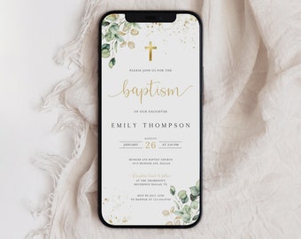 Greenery Baptism Invitation Template, Electronic Invite (1080x1920px)