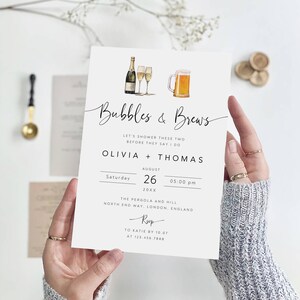 Editable Bubbles and Brews Shower Invitation, Brews and Bubbly Bridal Shower Invite, Instant Download, Couples Shower Invite, BSI-39