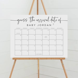 Baby Aufgrund Datum Kalender Zeichen, Errate das Geburtstag-Baby-Dusche-Spiel, Errate Babys Geburtsdatum, Baby-Dusche-Spiel, Sofort-Download, BSG-147