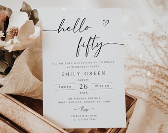 Editable Hello Fifty Birthday Invitation Template (5x7)