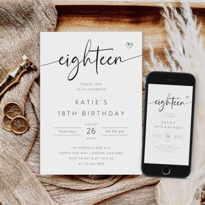 Editable 18th Birthday Invitation Template, Eighteen Birthday Party Invite, 18th Birthday Party Evite, Eighteen Birthday Card, AI-109