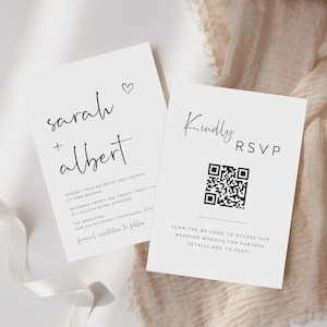 Wedding Invitation with QR Code, Wedding Invitation Template, Upload your QR code, Simple Editable Invitation, WI-40
