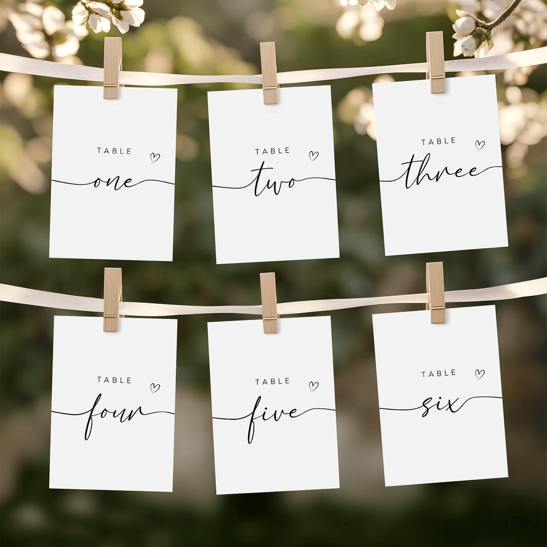Calligraphy Wedding Table Numbers Template, Printable Elegant Design ...
