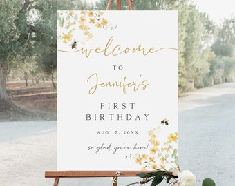 Editable Bee Birthday Welcome Sign, Honey Theme (Digital Download)