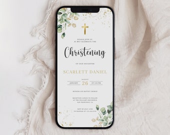 Electronic Christening Invitation Template, Greenery Christening Invite, Christening Evite, Digital Baptism Invitation, BT-26