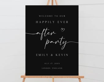 Black Wedding Welcome Sign Template, Modern Reception Decor (Digital File)