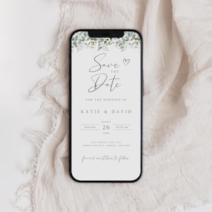 Plantilla de eucalipto para guardar la fecha, mensaje de texto para boda, SD-114