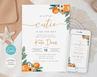 Cutie Citrus Baby Shower Invitation, Orange Theme (Digital)