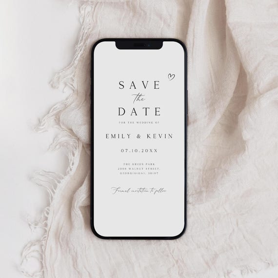 Electronic Save The Date Template, Minimalist Save the Date Evite, Digital Invite, Ecard, iPhone Invitation, Smartphone Invite, SD-75