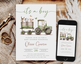 Tractor Baby Shower Invitation, Farm Ranch Invite (Editable Template)