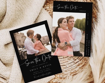 Editable Save the Date Invitation, Black Save the Date Cards, Minimalist Save the Date Template, Save the Date Template with Photo, SD-88