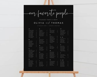 Plantilla alfabética minimalista para la distribución de mesas en bodas (Digital)