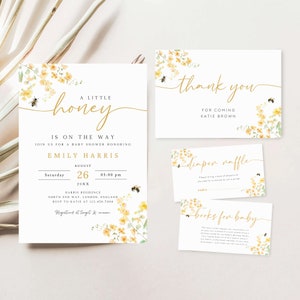Little Honey Baby Shower Invitation Bundle, Set di inviti per baby shower Bee, Honey Bee Shower Invite, Download immediato, Evite, BSB-11